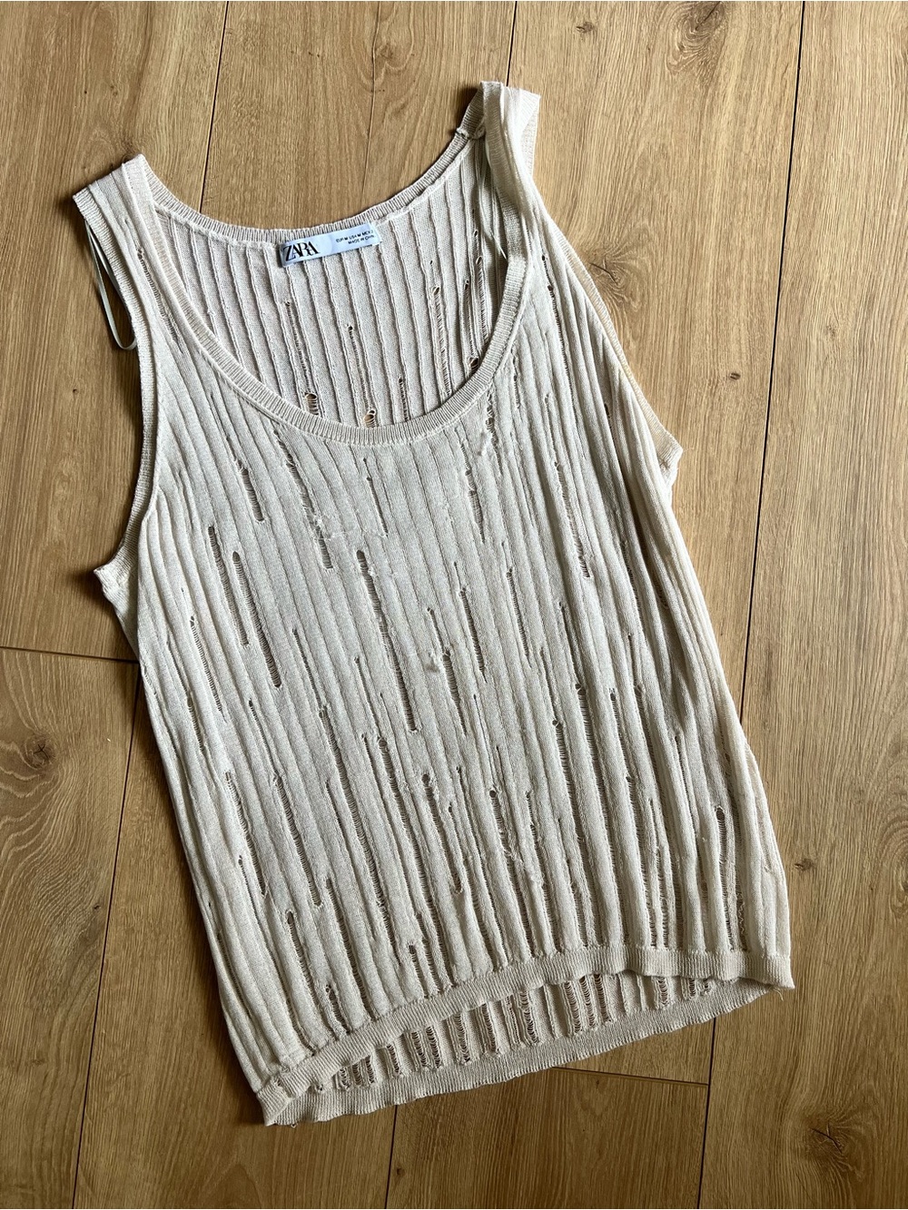 Zara Cream Open-Knit Ribbed Tank Top